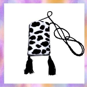 ⭐️ Cow Print Y2K Faux Fur Black & White Shoulder Crossbody Tassel Statement Bag
